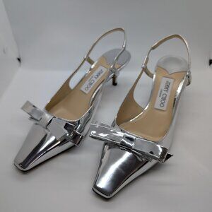 Jimmy Choo silver bow kitten heels, 38 EU NWOT